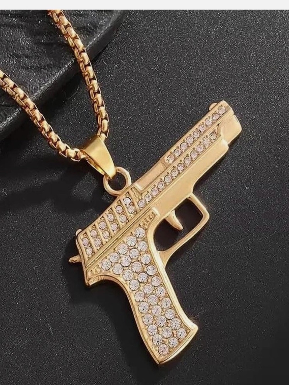 Men's Shiny Zircon Desert Eagle Pistol Necklace Submachine Gun